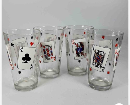 Vintage Playing Card Game Highball Glasses (Set of 4)