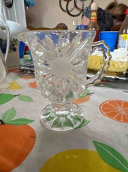 Cut Glass Creamer with Frosted Sunflower Design