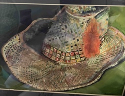 Watercolor Painting of a Straw Hat with Decorative Band