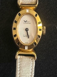 Villeruese Ladies' Gold-Tone and White Leather Strap Watch