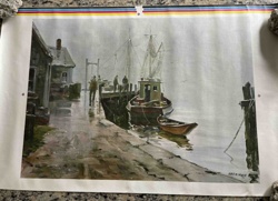 Fishing Village Harbor Scene Print (Printer's Proof)