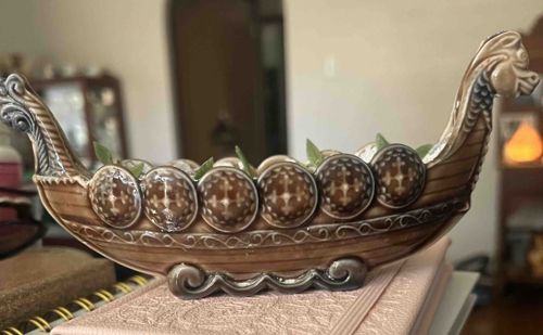 Ceramic Viking Ship Decorative Centerpiece or Planter