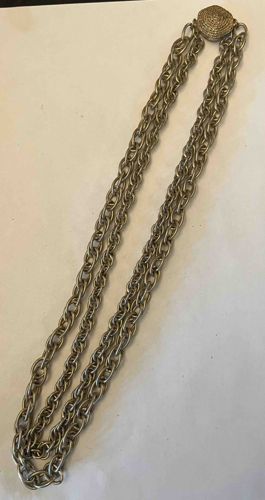 Vintage Multi-Strand Chain Necklace with Textured Clasp