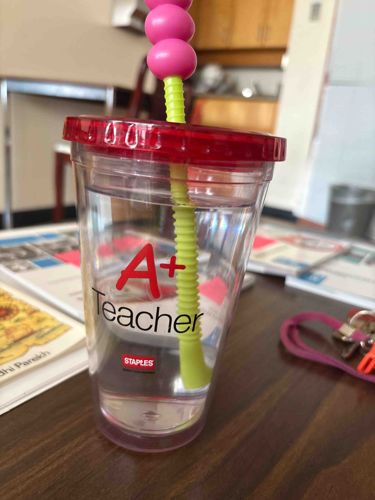 Staples 'A+ Teacher' Tumbler with Decorative Straw