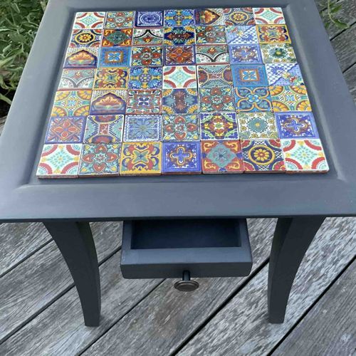 Tiled Accent Table with Drawer