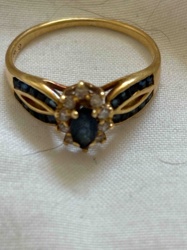 Gold Sapphire and Diamond Cluster Ring