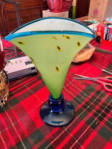 Art Glass Martini Vase with Cobalt Blue Base