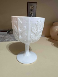 Milk Glass Hobnail or Leaf Pattern Goblet/Compote