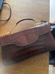 Vintage Crocodile-Embossed Top-Handle Handbag