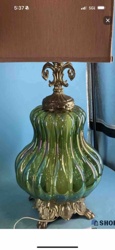Vintage Iridescent Green Glass Table Lamp