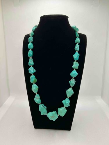Turquoise Nugget Bead Necklace with Silver Clasp
