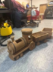Handcrafted Wooden Locomotive and Two-Car Train Set