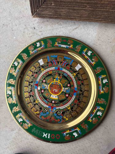Aztec Calendar Decorative Brass and Enamel Souvenir Plate
