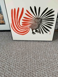 Stylized Owl Art Print with Red and Black Abstract Forms