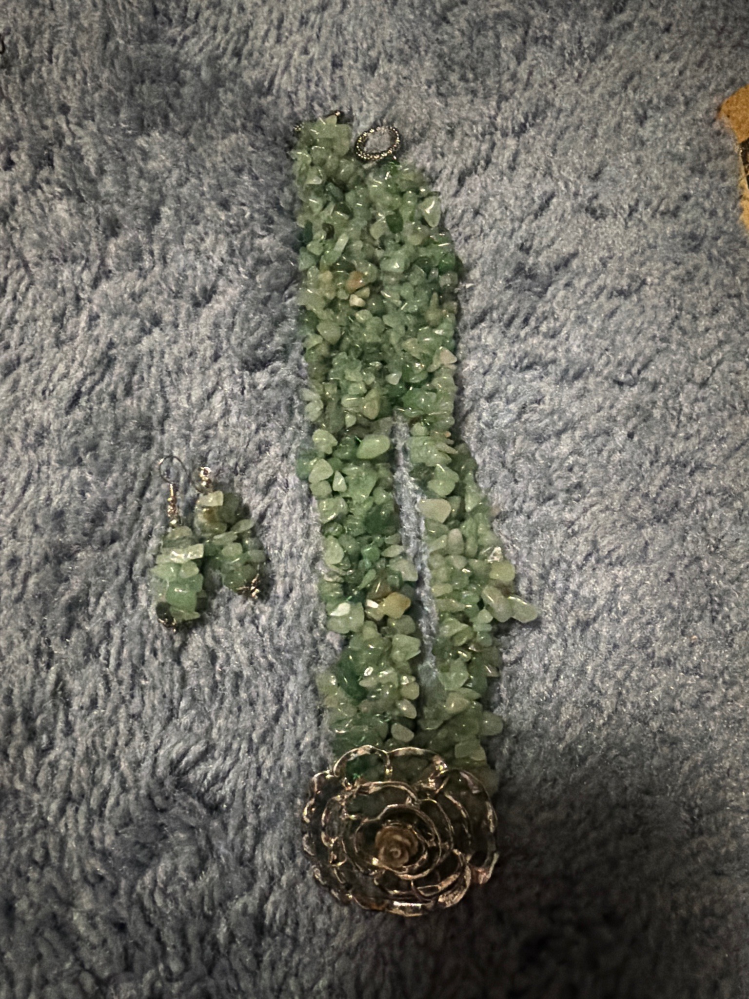Submitted photo of Green stone chip bead necklace and earring set
