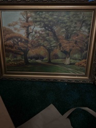 Autumn Forest Landscape Oil Painting in Ornate Gilded Frame