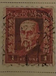 Czechoslovakian Postage Stamp - 1 Koruna with Portrait of T. G. Masaryk
