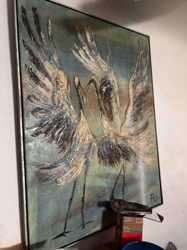 Abstract Textured Painting of Cranes