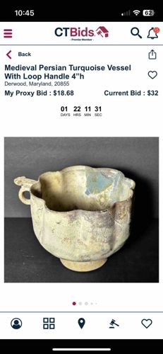 Medieval Persian Turquoise Vessel With Loop Handle