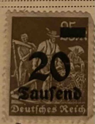German Hyperinflation Stamp: 20 Tausend (Twenty Thousand)