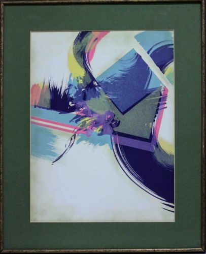 Abstract Geometric and Gestural Mixed Media Composition