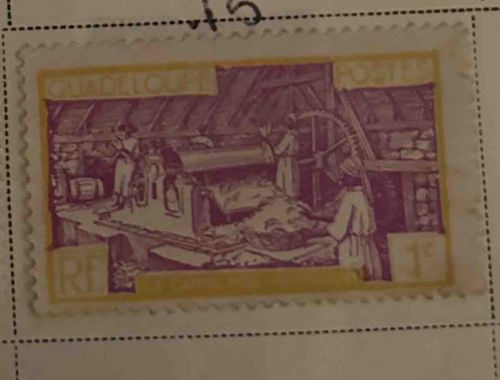 Guadeloupe 1F Postage Stamp - Sugarcane Mill Scene