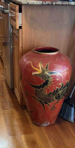 Hand-Painted Clay Dragon Floor Vase