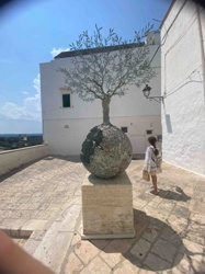 Olive Tree Sculpture on Stone Pedestal