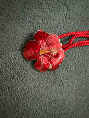 Red Hibiscus Enamel Pendant Necklace