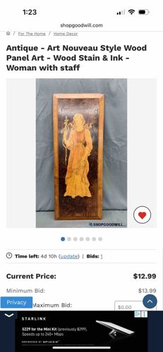 Art Nouveau Style Wood Panel Art - Woman with Staff