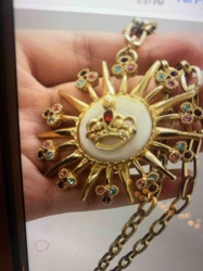 Vintage Runway Sunburst Crown Pendant with Crystals
