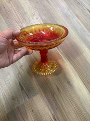 Two-Tone Marigold and Ruby Red Pressed Glass Compote Dish