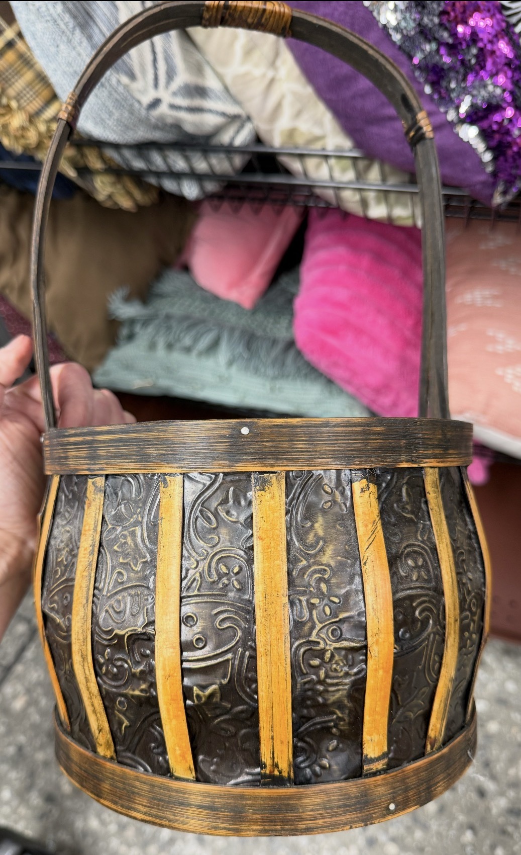 Submitted photo of Asian-style decorative metal and bentwood basket