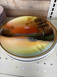 Hand-Painted Porcelain Dessert Plate with Landscape Scene