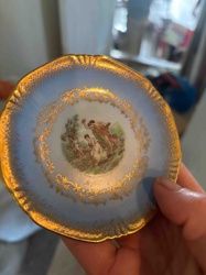 German Porcelain Decorative Plate with Classical Scene and Rococo Goldwork