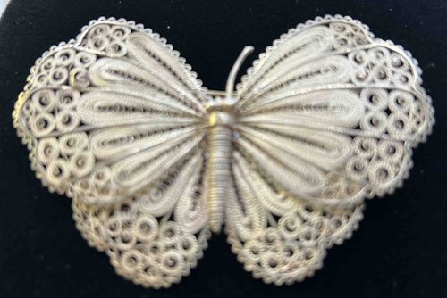 Vintage Sterling Silver Filigree Butterfly Brooch