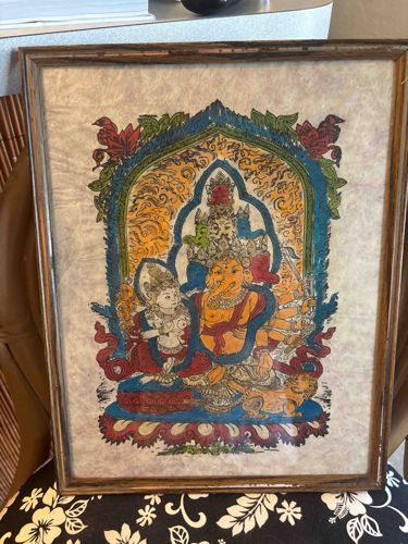 Framed Hindu Deity Thangka-style Painting