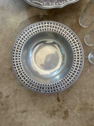 Pewter Bowl with Basket Weave Rim