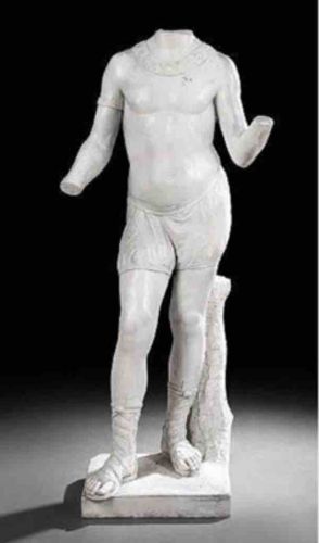 Glazed Terracotta Fragmentary Figure of a Youth in Classical Armor