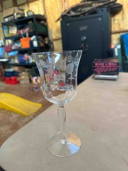Etched Crystal Wine Glass with Floral and Leaf Design