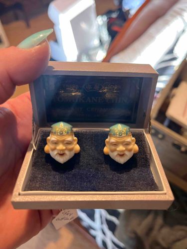 Toshikane China Porcelain God of Longevity (Jurōjin) Cufflinks