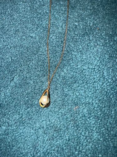 Gold-Tone Chain Necklace with Teardrop Pearl Pendant