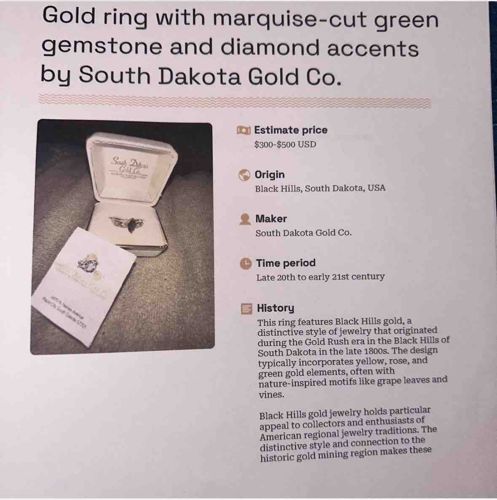 Black Hills Gold Marquise Green Gemstone and Diamond Ring