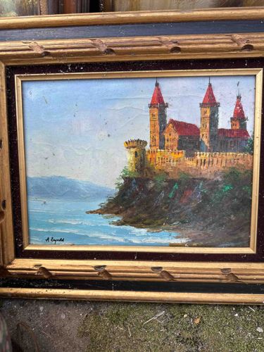 Castle on a Cliffside with Seascape Oil Painting