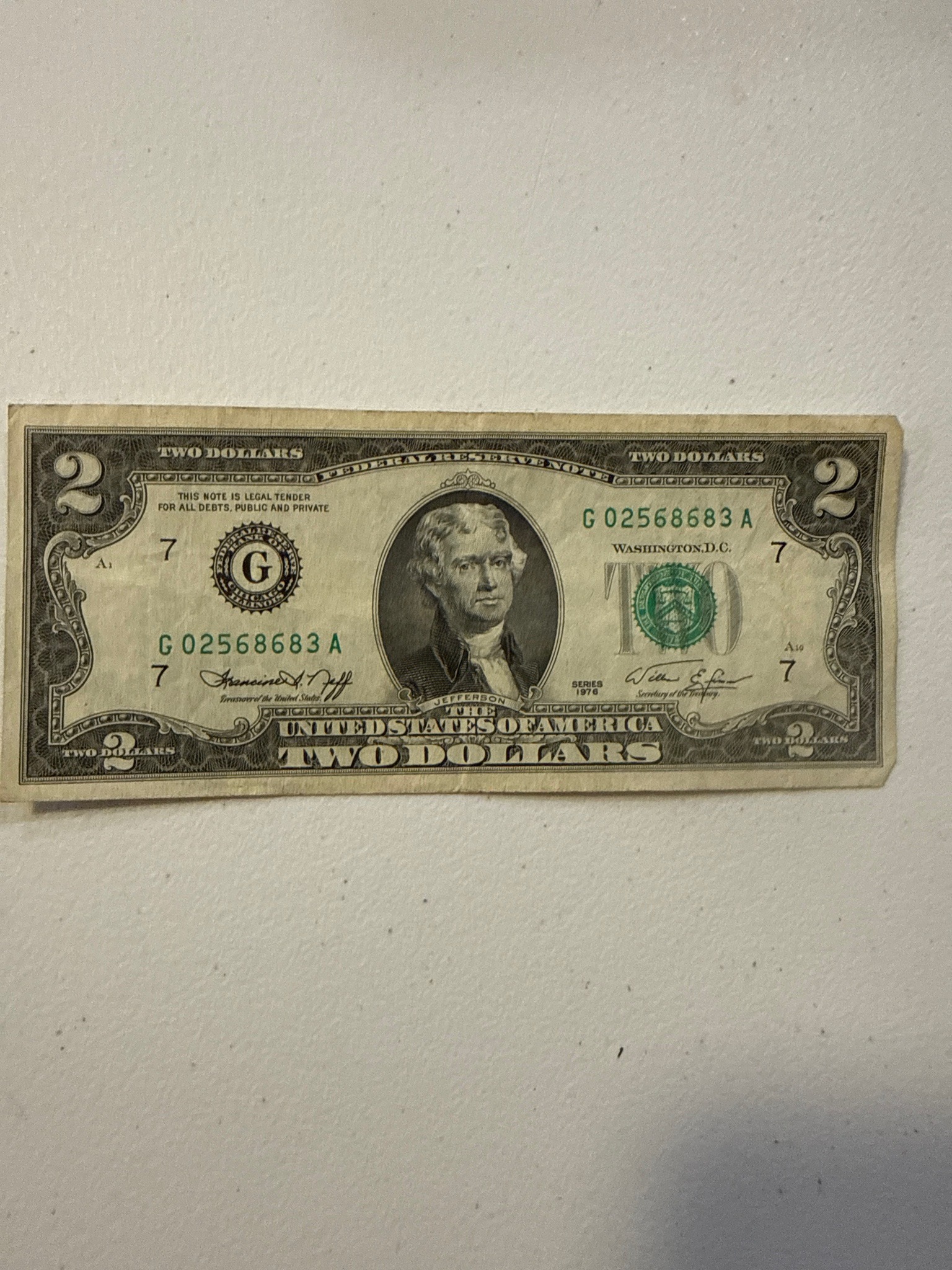 Submitted photo of United States Two Dollar Banknote Series 1976