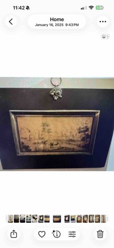 Vintage Framed Monochrome Landscape Etching
