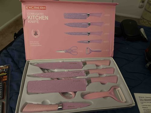 Evcrierh Corrugated Kitchen Knife Set (Pink)