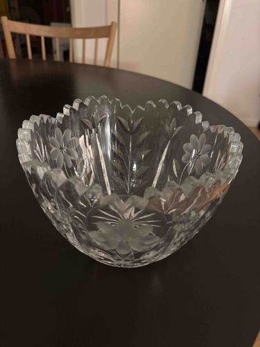 Cut Glass Floral Design Scalloped Bowl