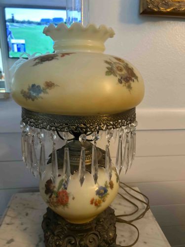 Vintage Parlor Lamp with Crystal Prisms