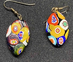 Vintage Murano Millefiori Glass Dangle Earrings
